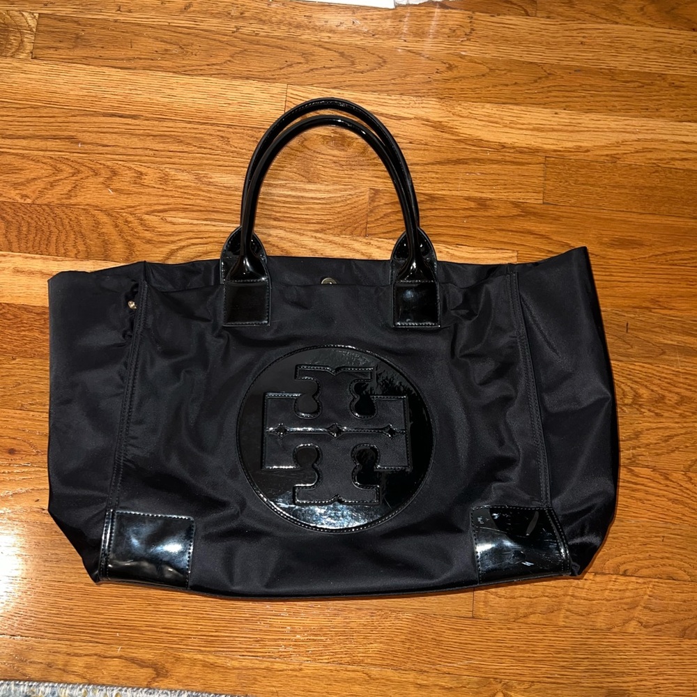 Black Nylon & Patent Leather Tory Burch Tote